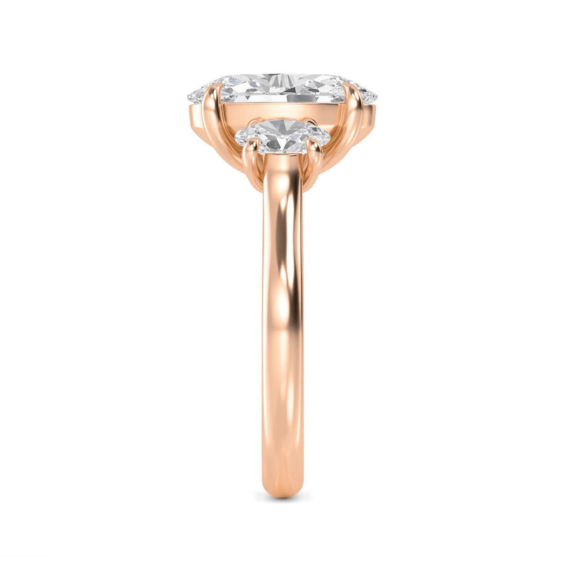 2.72 Ct Oval Cut Natural Diamond Three Stone Engagement Ring in 18K Solid Gold - Side View