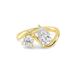 18K Solid Gold 1.51ct Pear & Round Cut Natural Diamond Bypass Toi Et Moi Engagement Ring - Side View