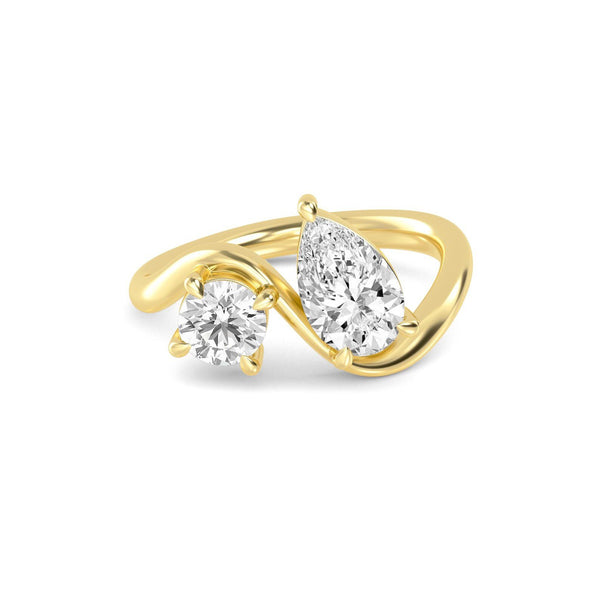 18K Solid Gold 1.51ct Pear & Round Cut Natural Diamond Bypass Toi Et Moi Engagement Ring - Side View | Riyanika Jewels