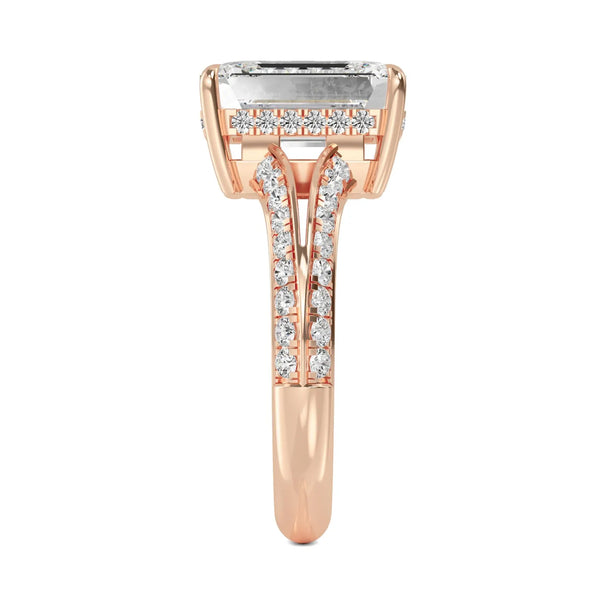 18K Solid Gold 3.09Ct Emerald Cut Lab Grown Diamond Engagement Ring - Side View | Riyanika Jewels