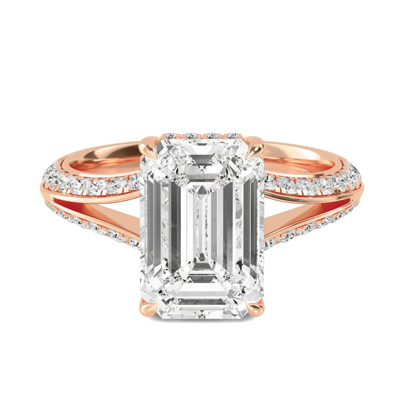 18K Solid Gold 3.09Ct Emerald Cut Natural Diamond Engagement Ring - Detail | Riyanika Jewels