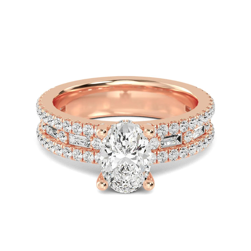 18K Solid Gold 2.14 Ct Oval Split Shank Lab Grown Diamond Engagement Ring - Detail | Riyanika Jewels