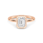 18K Solid Gold 1.30Ct Minimalist Bezel Set Emerald Cut Lab Grown Diamond Engagement Ring - Detail | Riyanika Jewels