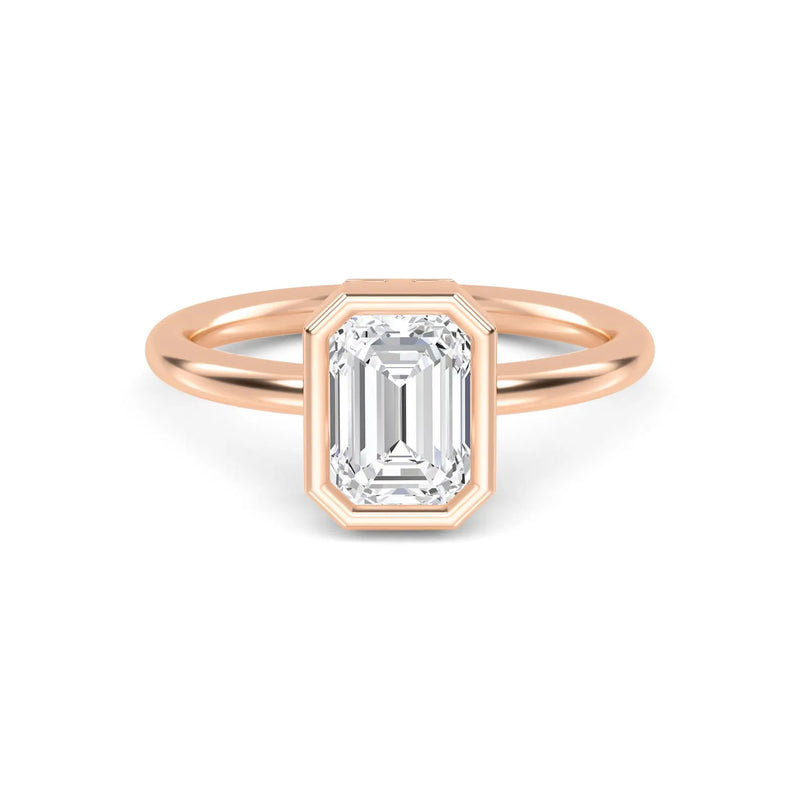 14K 1.5ct Lab Grown Diamond Emerald Cut Bezel Engagement Ring