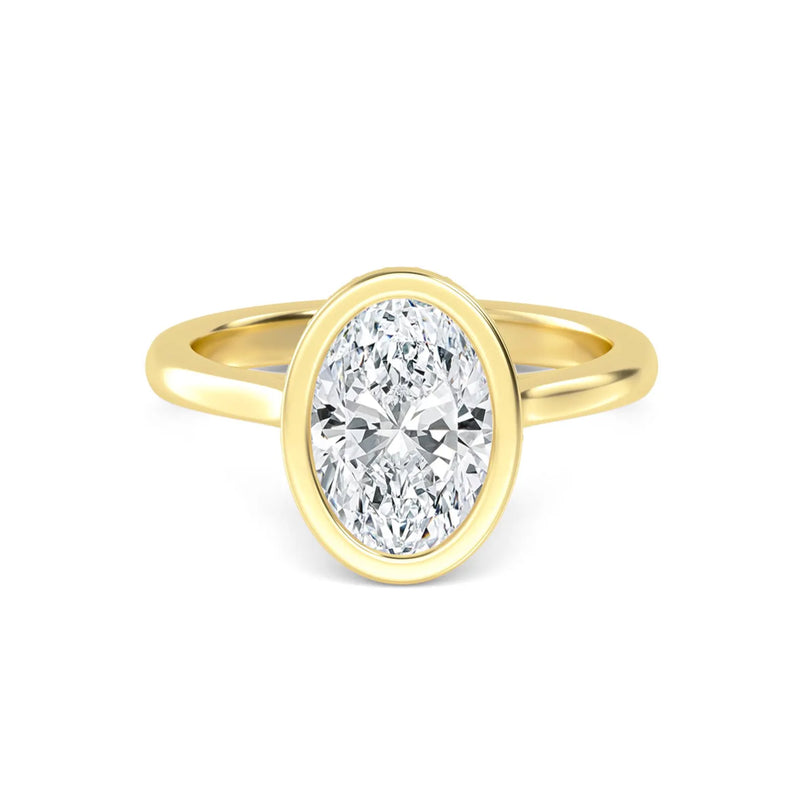 18K Solid Gold 2.13 Ct Bezel Set Oval Natural Diamond Engagement Ring - View 6 | Riyanika Jewels
