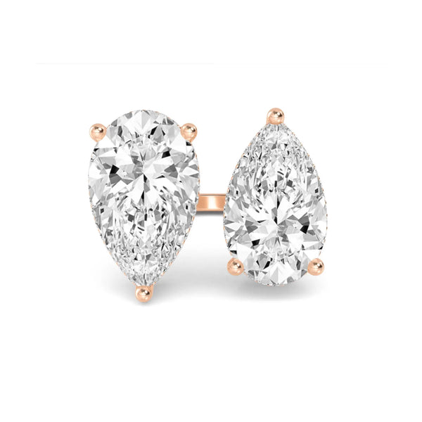 14K 4ct Natural Diamond Pear Cut Toi et Moi Engagement Ring