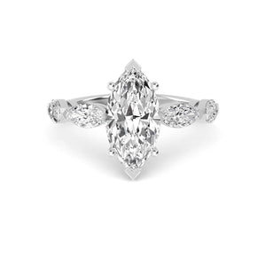14K 2.5ct Natural Diamond Marquise Cut Side Stone Engagement Ring