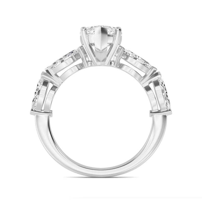 14K 2.5ct Lab Grown Diamond Marquise Cut Side Stone Engagement Ring
