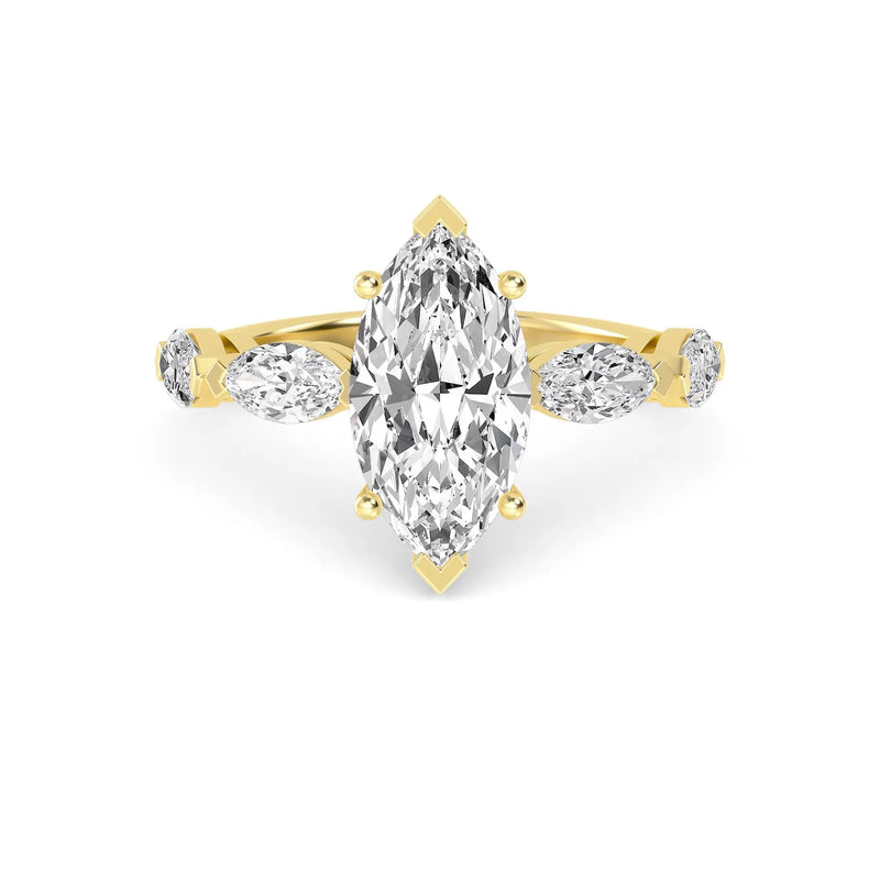14K 2.5ct Natural Diamond Marquise Cut Side Stone Engagement Ring