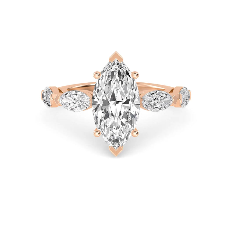 14K 2.5ct Lab Grown Diamond Marquise Cut Side Stone Engagement Ring