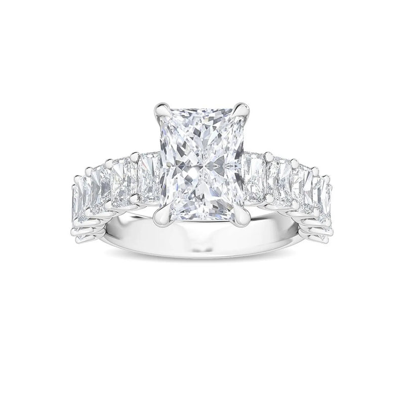 14K 3.5ct Lab Grown Diamond Radiant Cut Side Stone Engagement Ring