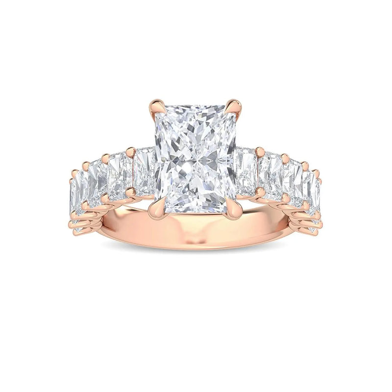 18K Solid Gold 3.58ct Radiant Cut Lab Grown Diamond Engagement Ring - Side View | Riyanika Jewels