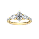 18K Solid Gold 1.67Ct Marquise Cut Natural Diamond Engagement Ring with Pear Side Stones - View 6 | Riyanika Jewels