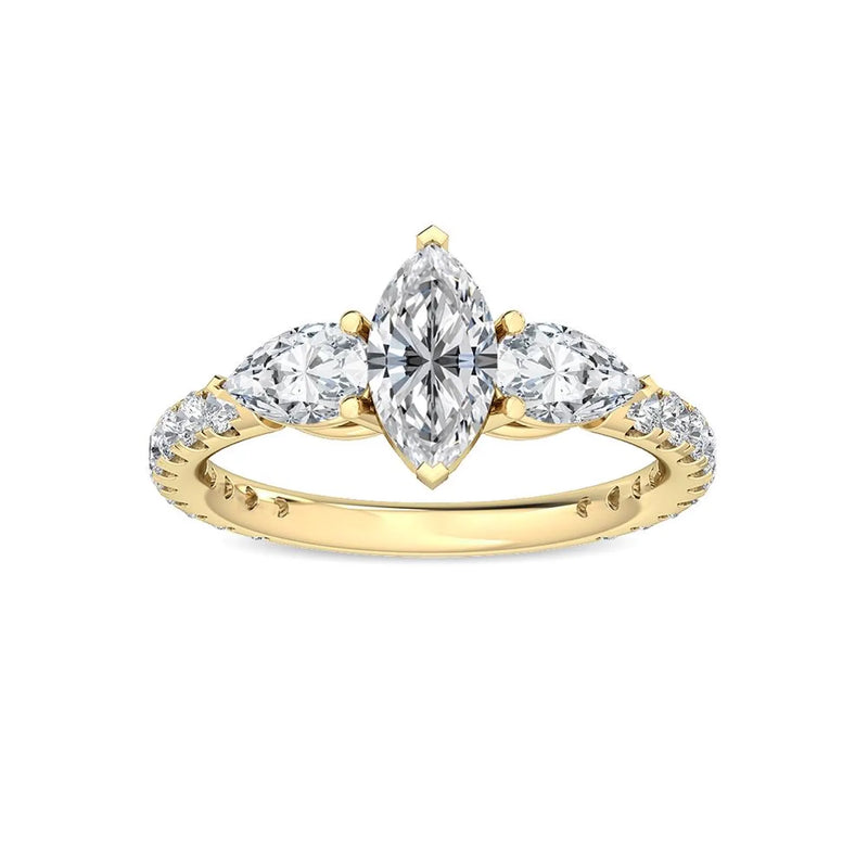 14K 1.5ct Lab Grown Diamond Pear Cut Side Stone Engagement Ring