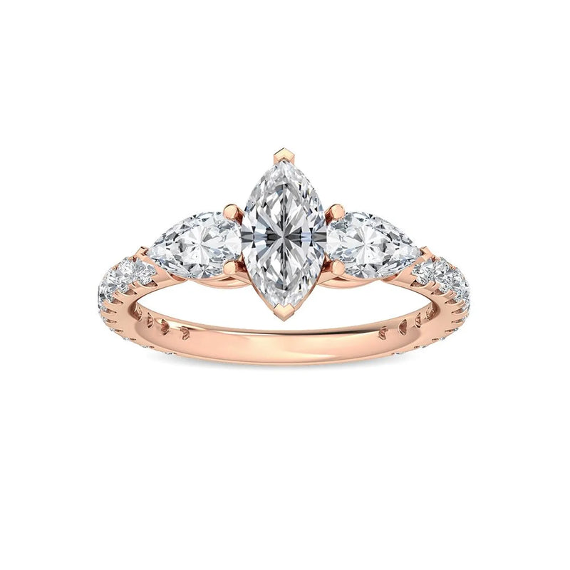 14K 1.5ct Lab Grown Diamond Pear Cut Side Stone Engagement Ring