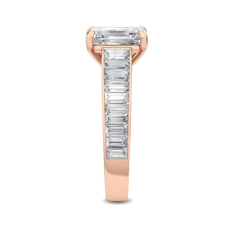 14K 3ct Natural Diamond Emerald Cut Solitaire Engagement Ring