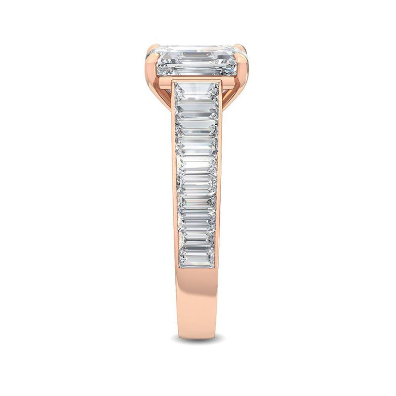 18K Solid Gold 3.00Ct Emerald Cut Natural Diamond Engagement Ring - Side View | Riyanika Jewels