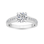 1.33ct Round Cut Natural Diamond with Princess Cut Side Stones Engagement Ring in 18K Solid Gold