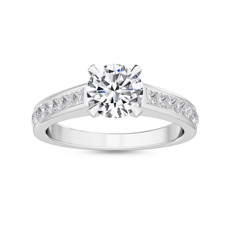 14K 1.5ct Lab Grown Diamond Round Cut Side Stone Engagement Ring