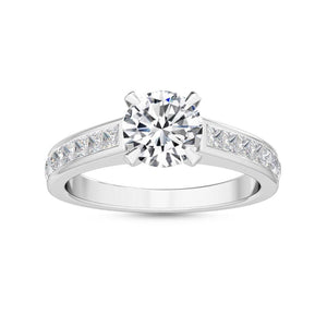 14K 1.5ct Natural Diamond Round Cut Side Stone Engagement Ring