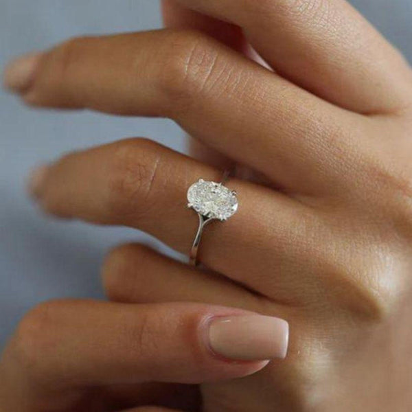 14K 2.5ct Natural Diamond Oval Cut Solitaire Engagement Ring