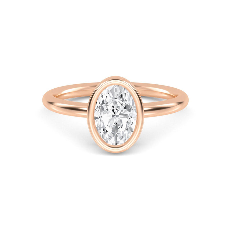 18K Solid Gold 1.00 Ct Oval Lab Grown Diamond Engagement Ring Bezel Set - Detail | Riyanika Jewels