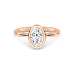 18K Solid Gold 1.00 Ct Oval Natural Diamond Engagement Ring Bezel Set - Detail | Riyanika Jewels
