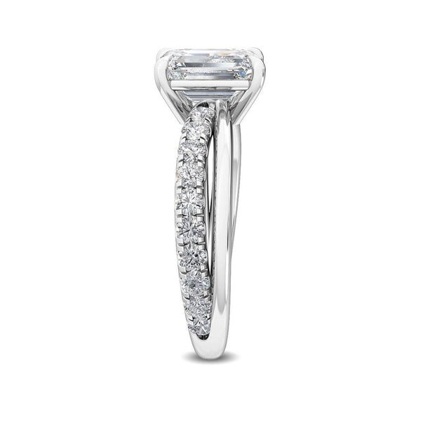 14K 2.5ct Lab Grown Diamond Emerald Cut Pave Engagement Ring