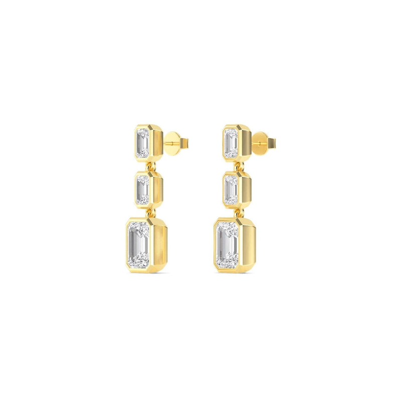 14K 3.15ct Natural Diamond Emerald Cut Bezel Drop Earrings
