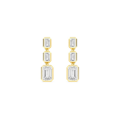 18K Solid Gold 3.15Ct Emerald Cut Natural Diamond Drop Earring 3‑Stone Vertical Bezel