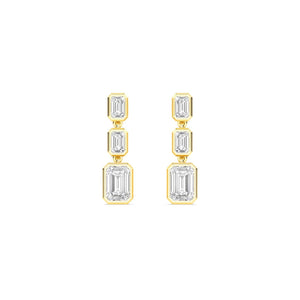 18K Solid Gold 3.15Ct Emerald Cut Natural Diamond Drop Earring 3‑Stone Vertical Bezel