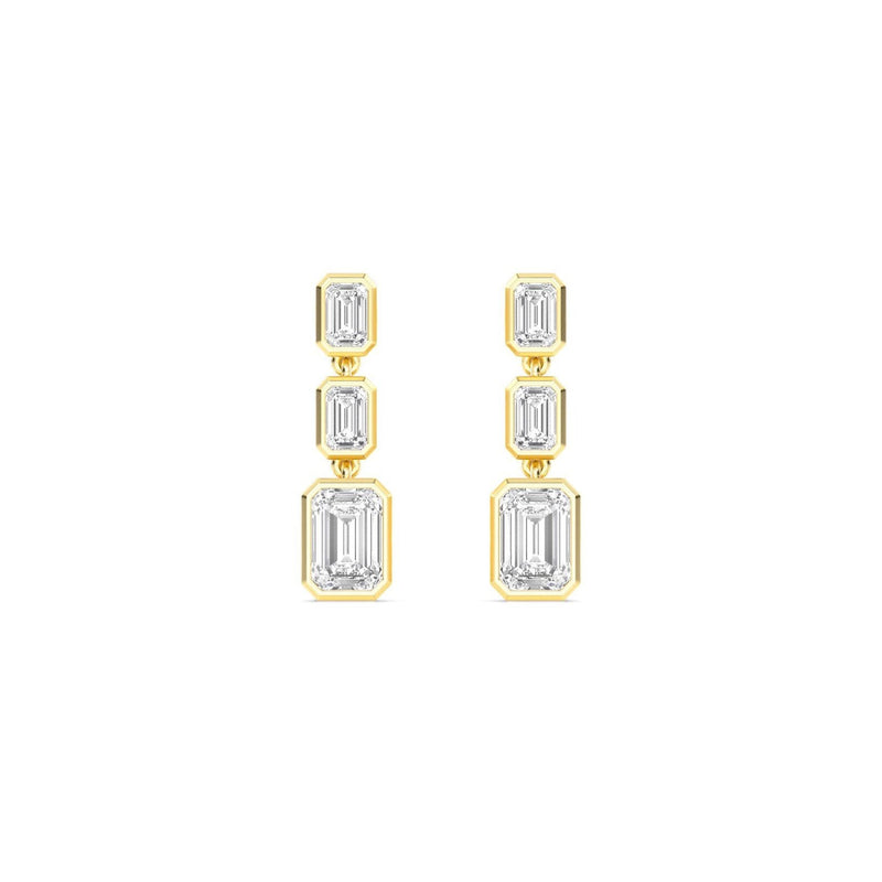 14K 3.15ct Natural Diamond Emerald Cut Bezel Drop Earrings