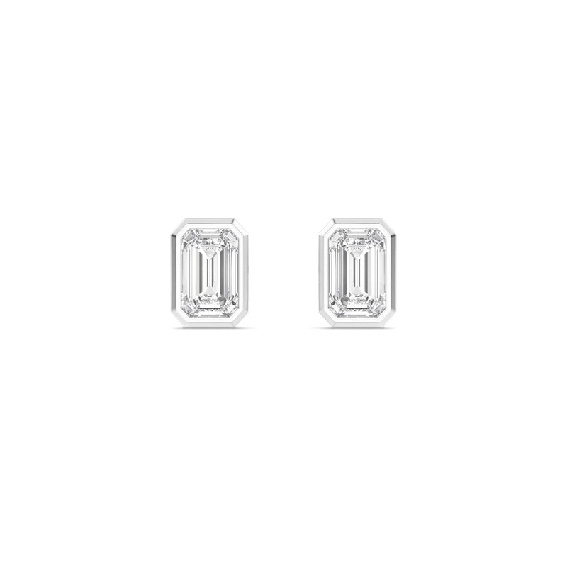 1.08 Ct Natural Diamond Stud Earrings Emerald Bezel Set in 18K Solid Gold - Close Up