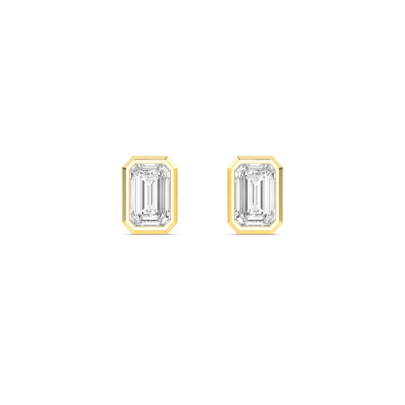1.08 Ct Natural Diamond Stud Earrings Emerald Bezel Set in 18K Solid Gold