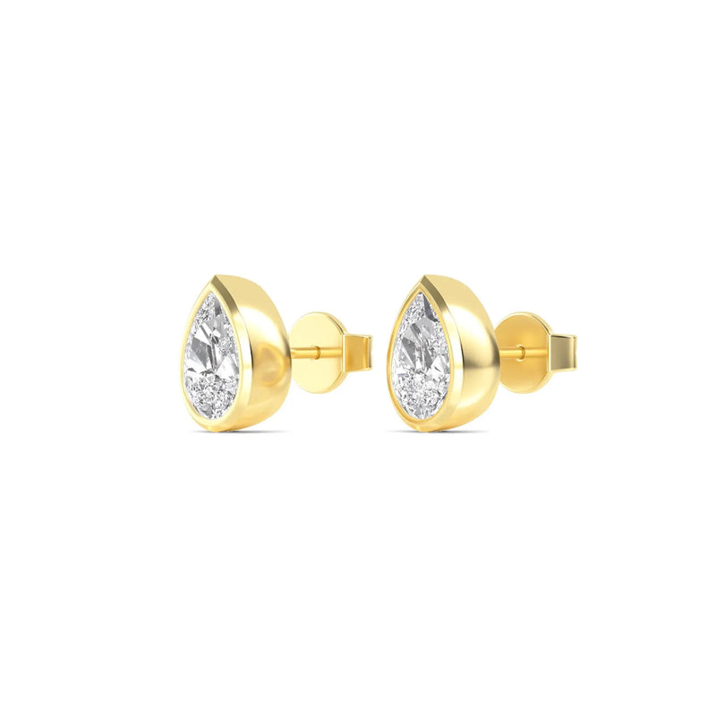 14K 1.12ct Natural Diamond Pear Cut Bezel Stud Earrings