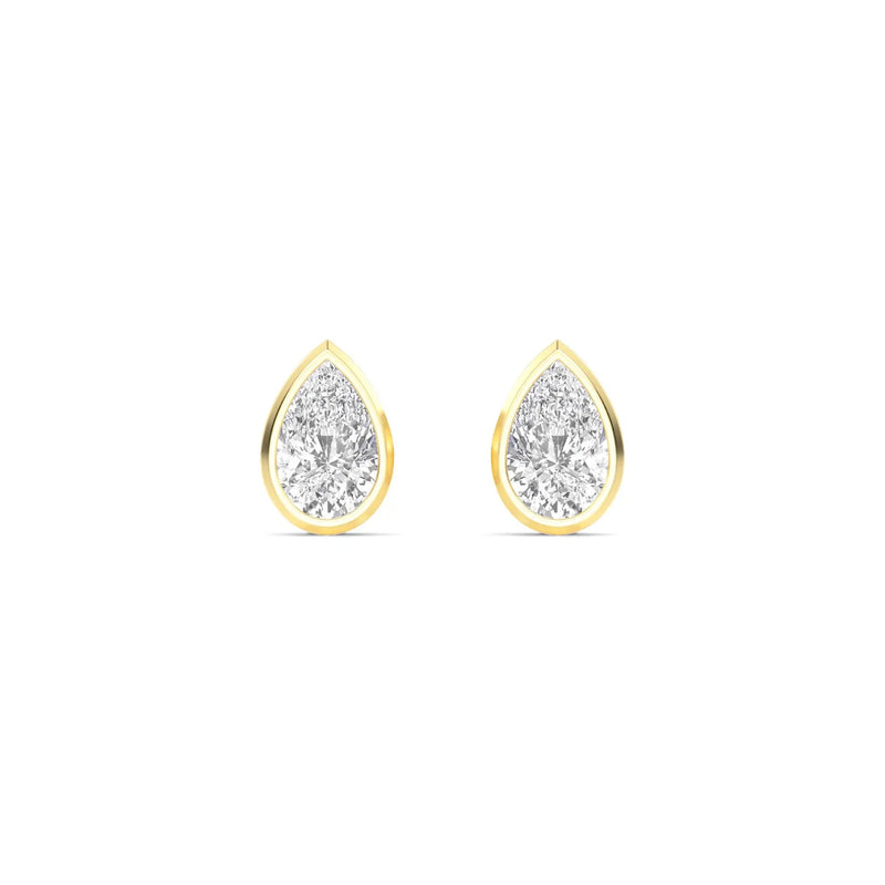 14K 1.12ct Natural Diamond Pear Cut Bezel Stud Earrings