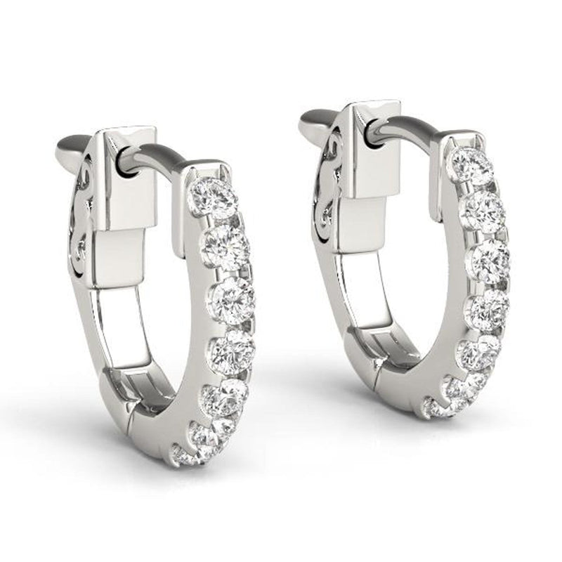 14K Solid Gold Natural Diamond Huggie Earrings – Shared Prong Setting