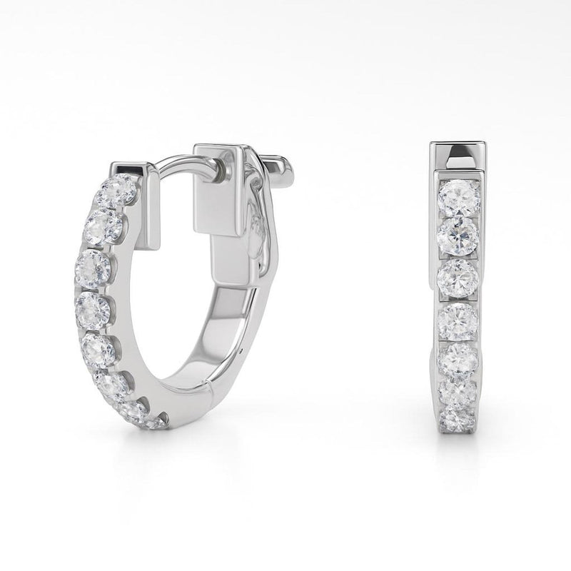 14K Solid Gold Natural Diamond Huggie Earrings – Shared Prong Setting
