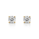 18K Solid Gold Natural Diamond Cushion-Cut Stud Earrings