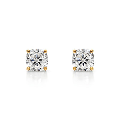 18K Solid Gold Natural Diamond Cushion-Cut Stud Earrings