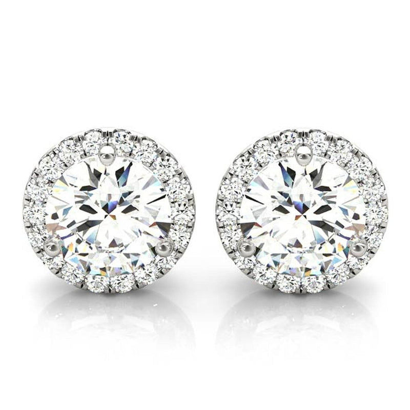 14K Natural Diamond Round Cut Halo Stud Earrings