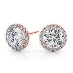 14K Natural Diamond Round Cut Halo Stud Earrings