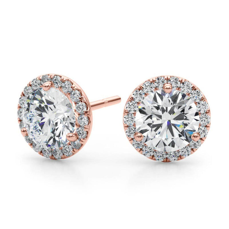 18K Solid Gold Natural Diamond Round Halo Stud Earrings - Detail | Riyanika Jewels