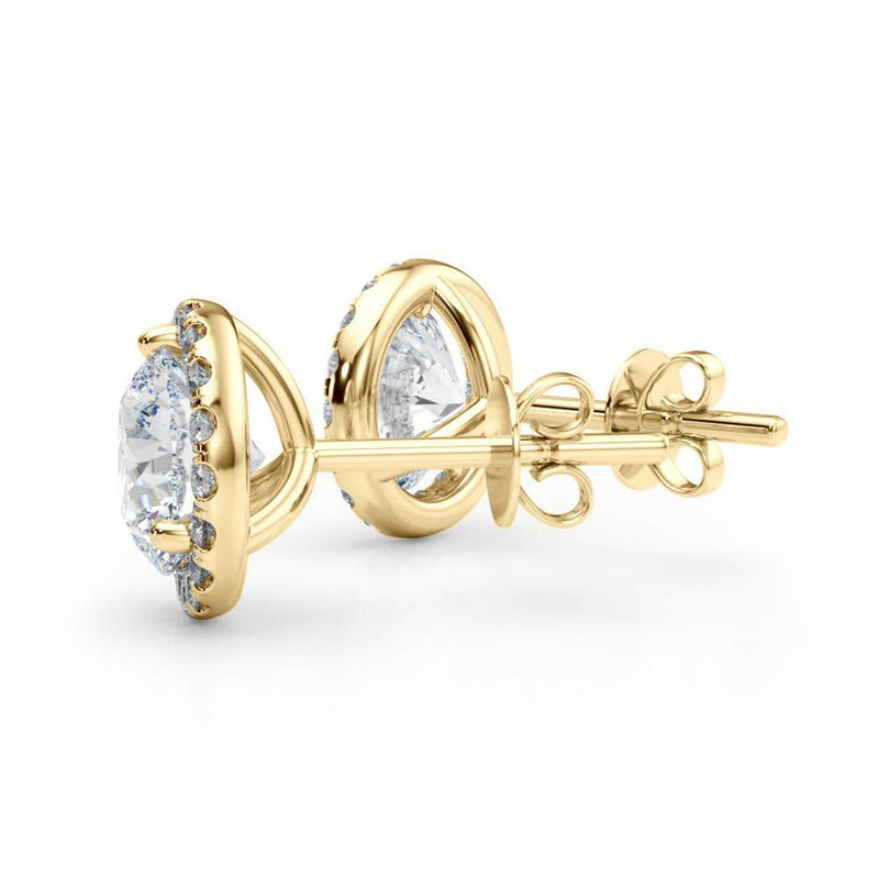 18K Solid Gold Natural Diamond Round Halo Stud Earrings - View 7 | Riyanika Jewels
