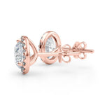 18K Solid Gold Lab Grown Diamond Round Halo Stud Earrings - Alternate Angle | Riyanika Jewels