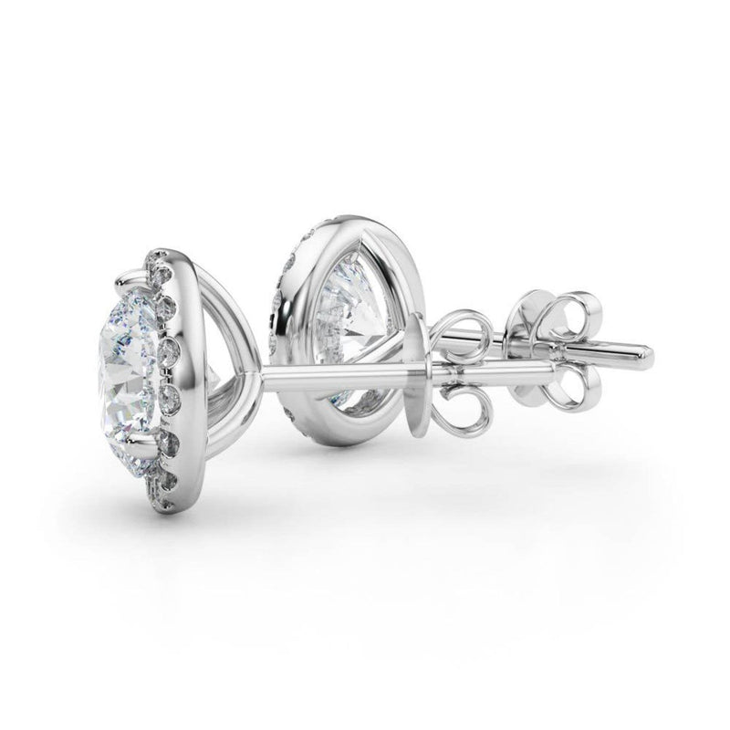 14K Natural Diamond Round Cut Halo Stud Earrings