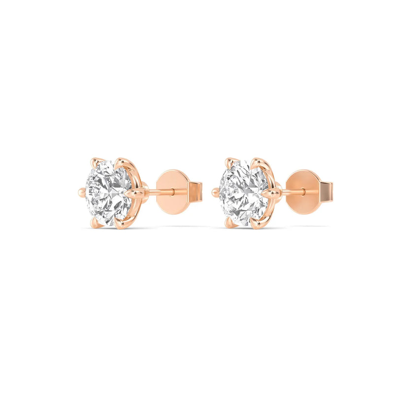 18K Solid Gold 2.15 Ct Natural Diamond Solitaire Stud Earrings - Detail | Riyanika Jewels