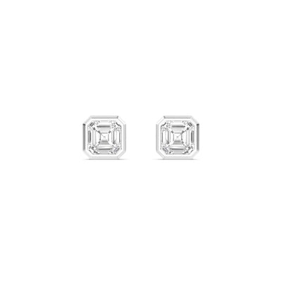 14K 1.01ct Natural Diamond Asscher Cut Bezel Stud Earrings