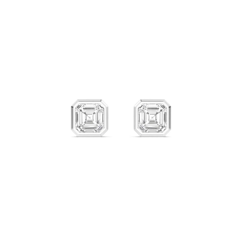 14K 1.01ct Natural Diamond Asscher Cut Bezel Stud Earrings