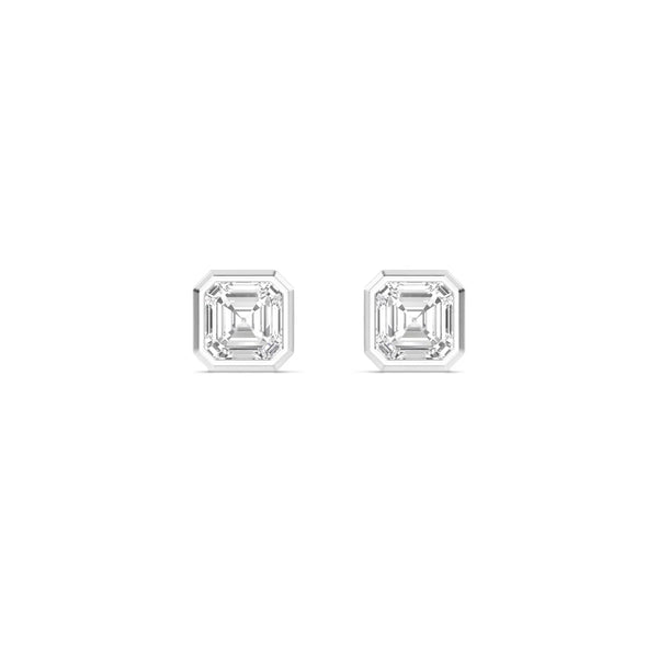 14K 1.01ct Lab Grown Diamond Asscher Cut Bezel Stud Earrings